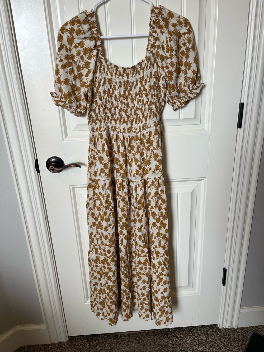Women's Floral Smocked Maxi Dress in Cream